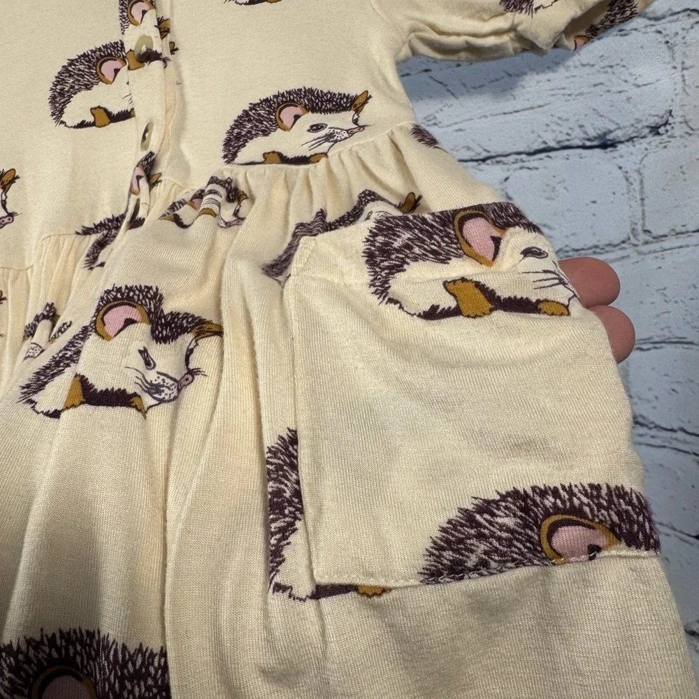 Kate Quinn Cream Hedgehog Pleated Puff Sleeve Dress